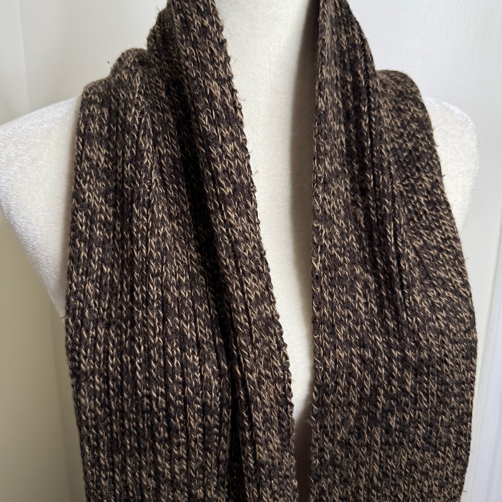 Promod Knit Scarf w/ Fringe Brown Tan 80”